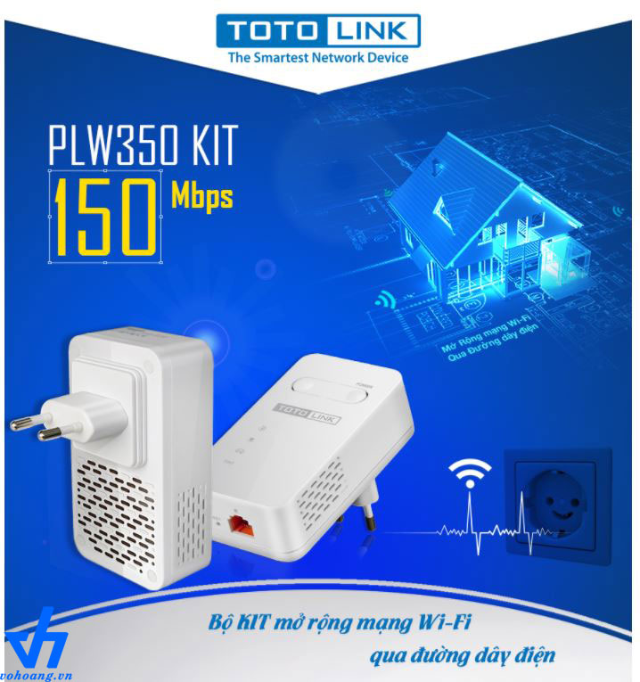 Bộ phát sóng WIFI Totolink PLW350 KIT mở rộng wifi qua đường dây điện 150mps