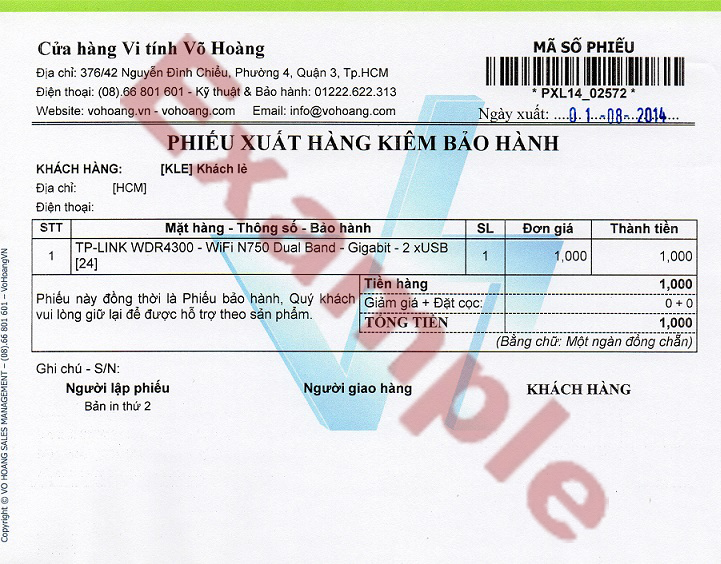 Mẫu phiếu Bảo hành của Vi tính Võ Hoàng Mẫu phiếu Bảo hành của Vi tính Võ Hoàng